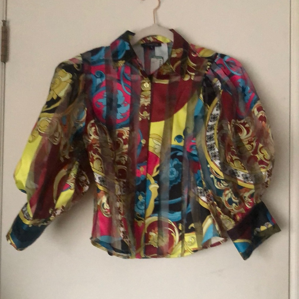 Puffy sleeves art deco blouse purchased at Simons Canada